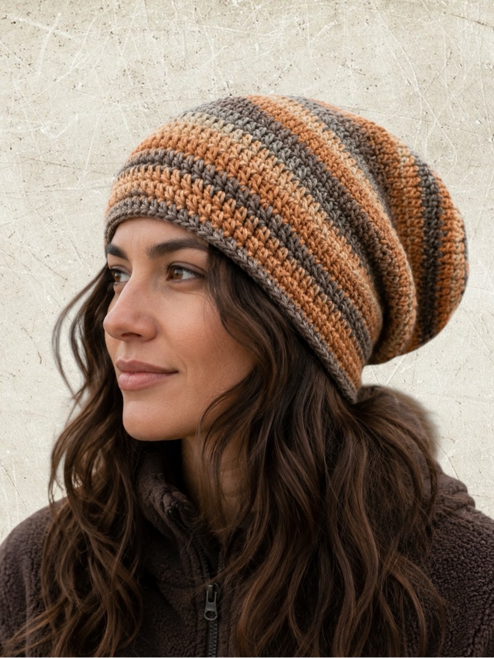 HAND CRAFTED Crochet Slouch Beanie NEW Clay Salmon Coral Gray